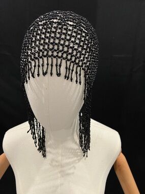 Black Beaded Fringe Cap